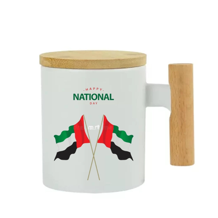 Ceramic Coffee Mug with Bamboo Handle & Lid – Elegant, Eco-Friendly Drinkware - Customized UAE National Day