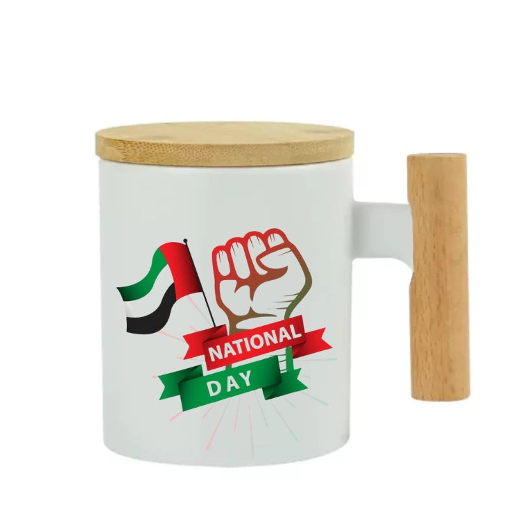 Ceramic Coffee Mug with Bamboo Handle & Lid – Elegant, Eco-Friendly Drinkware - Customized UAE National Day
