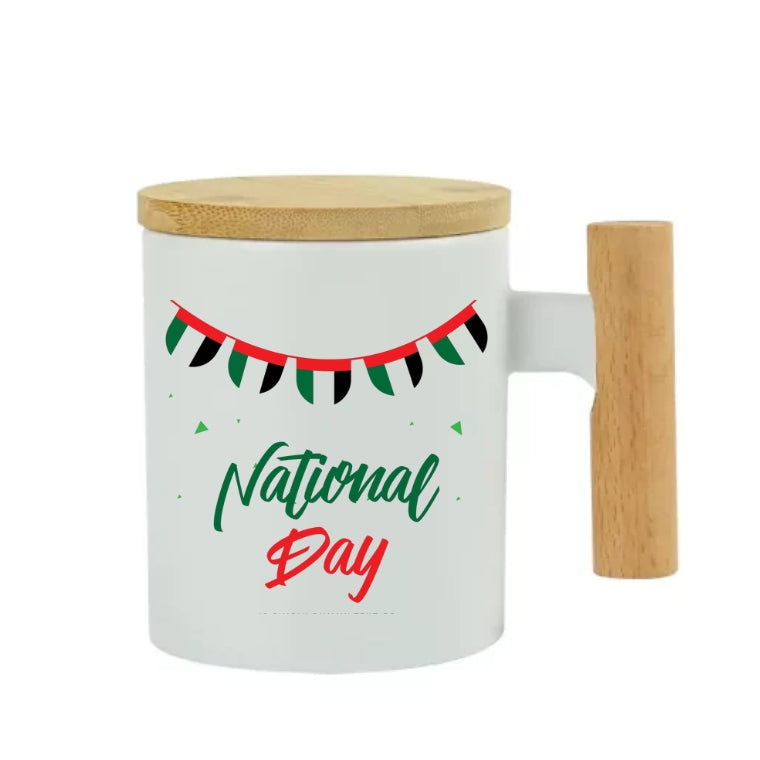 Ceramic Coffee Mug with Bamboo Handle & Lid – Elegant, Eco-Friendly Drinkware - Customized UAE National Day