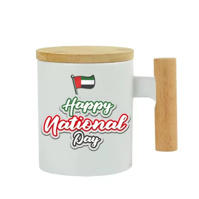 Ceramic Coffee Mug with Bamboo Handle & Lid – Elegant, Eco-Friendly Drinkware - Customized UAE National Day