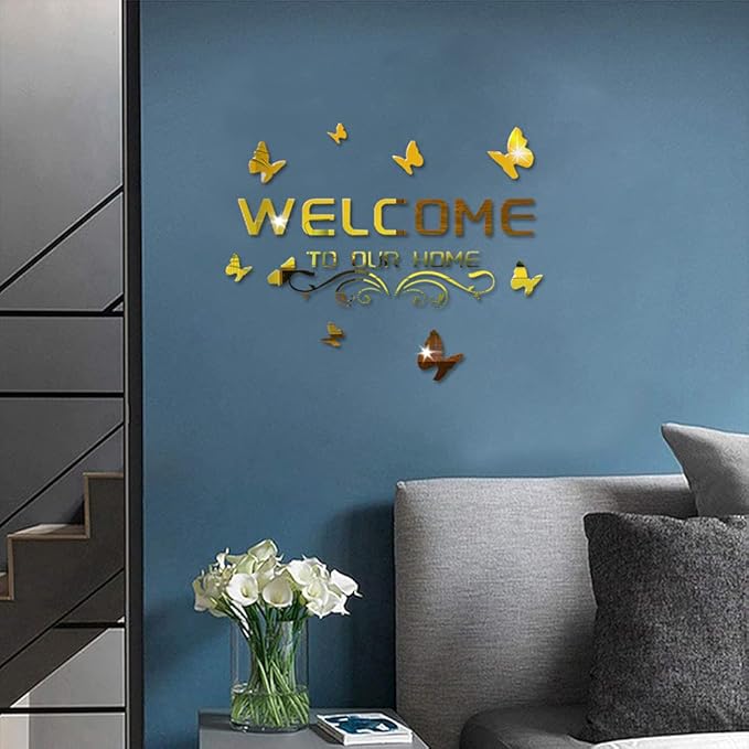 Welcome With Butterflies Wall Mirror - Acrylic Mirror For Home Decor | Modern Wall Decal