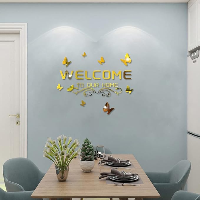 Welcome With Butterflies Wall Mirror - Acrylic Mirror For Home Decor | Modern Wall Decal