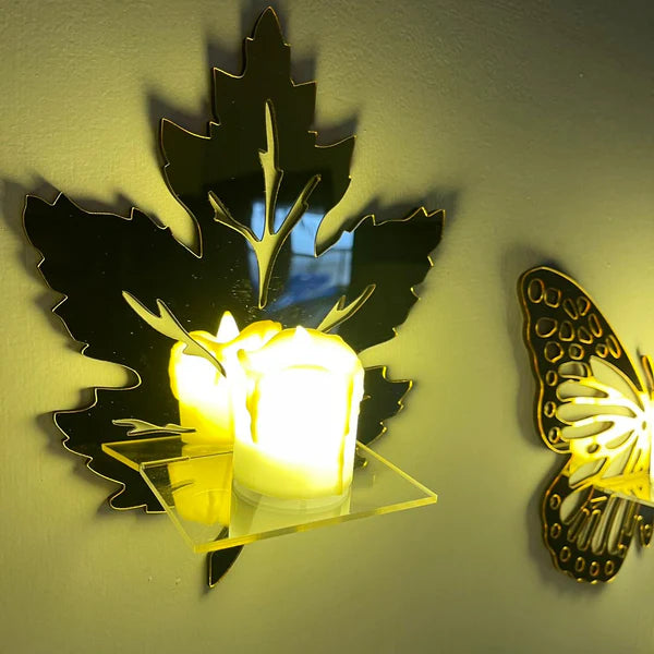 Golden Acrylic DIY Mini Leaves Shelves Wall Decor