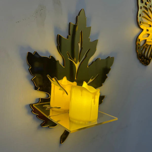 Golden Acrylic DIY Mini Leaves Shelves Wall Decor