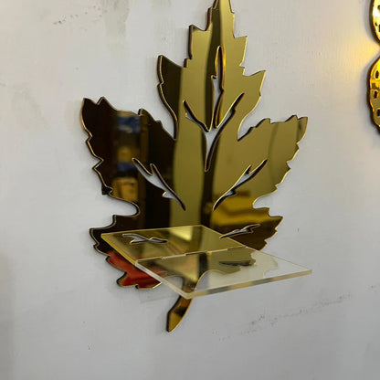 Golden Acrylic DIY Mini Leaves Shelves Wall Decor