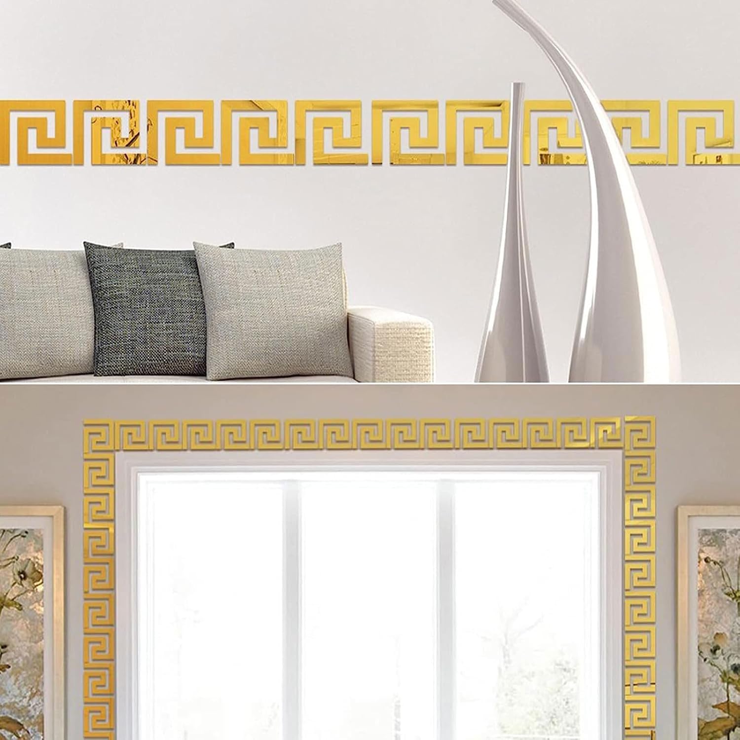 Wooden Design Reflective Wall Mirror - Acrylic Mirror For Home Decor | Modern Wall Decal
