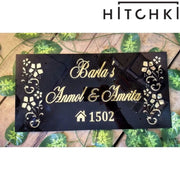 Custom Name Plate – Black & Gold Floral Cut-Out Design