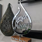 Umrah Mubarak Gifts. Contemporary Hand-carved Mirror with Solid Real Oak Stand