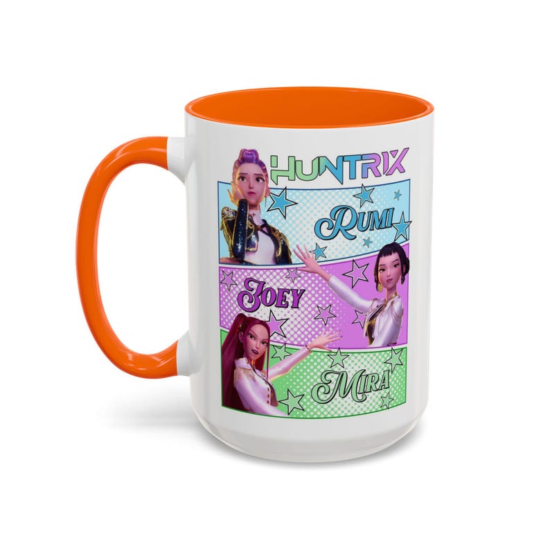 Huntrix Kpop Demon Hunters Inspired Coffee Mug, Rumi Zoey Mira Design, Gift for Kpop Fans Unique Mug, Ceramic Mug, Tea Cup