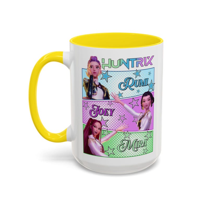Huntrix Kpop Demon Hunters Inspired Coffee Mug, Rumi Zoey Mira Design, Gift for Kpop Fans Unique Mug, Ceramic Mug, Tea Cup