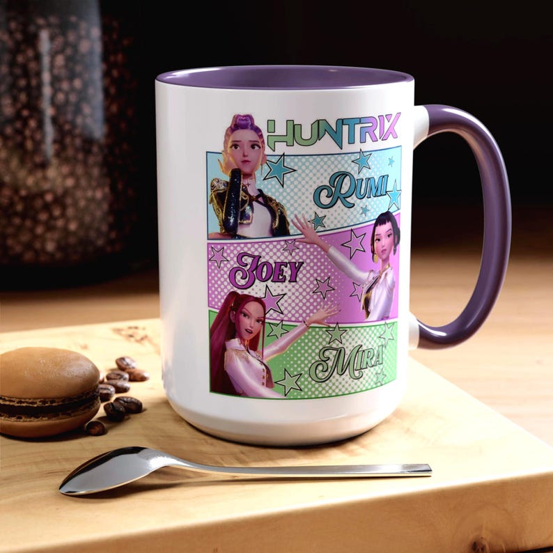 Huntrix Kpop Demon Hunters Inspired Coffee Mug, Rumi Zoey Mira Design, Gift for Kpop Fans Unique Mug, Ceramic Mug, Tea Cup