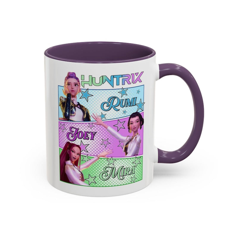 Huntrix Kpop Demon Hunters Inspired Coffee Mug, Rumi Zoey Mira Design, Gift for Kpop Fans Unique Mug, Ceramic Mug, Tea Cup