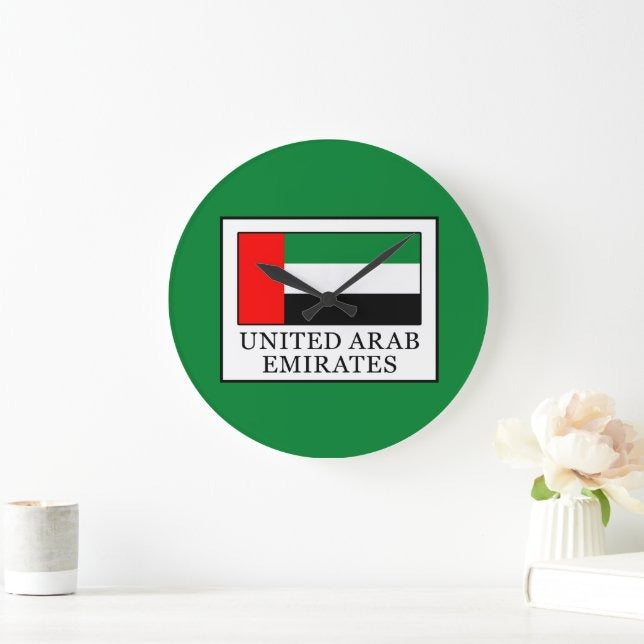 UAE Flag Green Round Wall Clock | National Day Wall Decor | UAE Home & Office Decoration | Patriotic Gift Idea