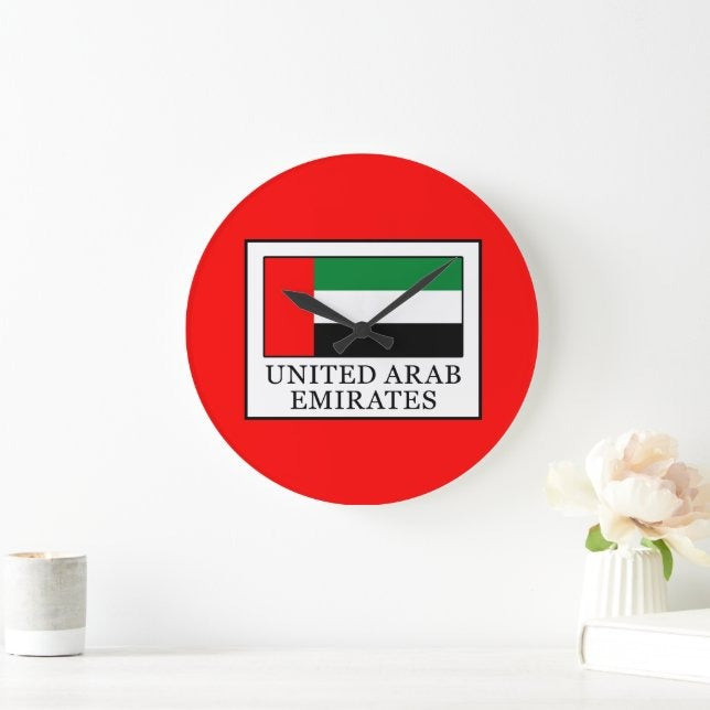 UAE Flag Red Round Wall Clock | National Day Wall Decor | UAE Home & Office Decoration | Patriotic Gift Idea