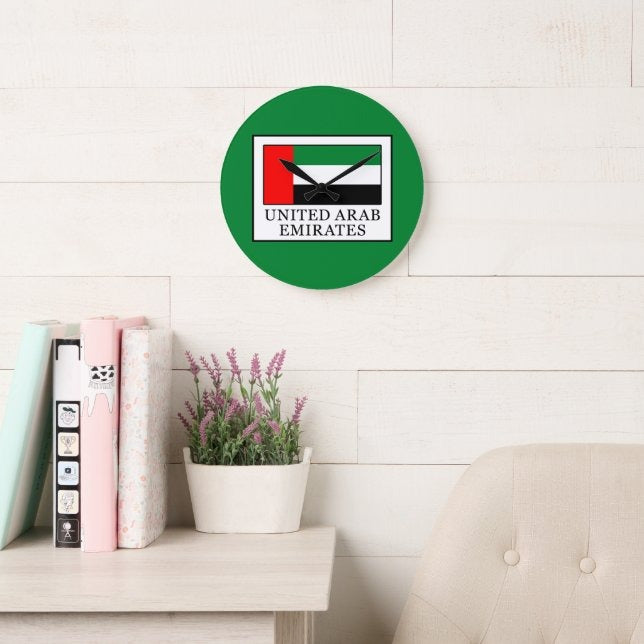 UAE Flag Green Round Wall Clock | National Day Wall Decor | UAE Home & Office Decoration | Patriotic Gift Idea