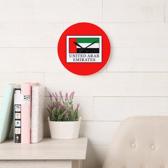 UAE Flag Red Round Wall Clock | National Day Wall Decor | UAE Home & Office Decoration | Patriotic Gift Idea