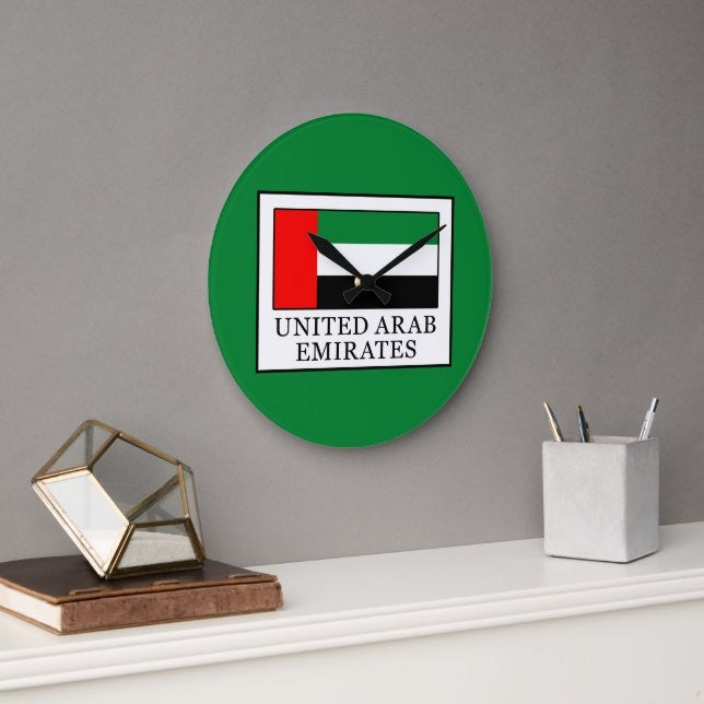 UAE Flag Green Round Wall Clock | National Day Wall Decor | UAE Home & Office Decoration | Patriotic Gift Idea