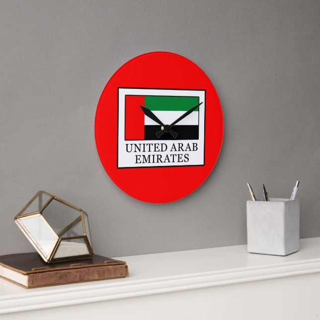 UAE Flag Red Round Wall Clock | National Day Wall Decor | UAE Home & Office Decoration | Patriotic Gift Idea