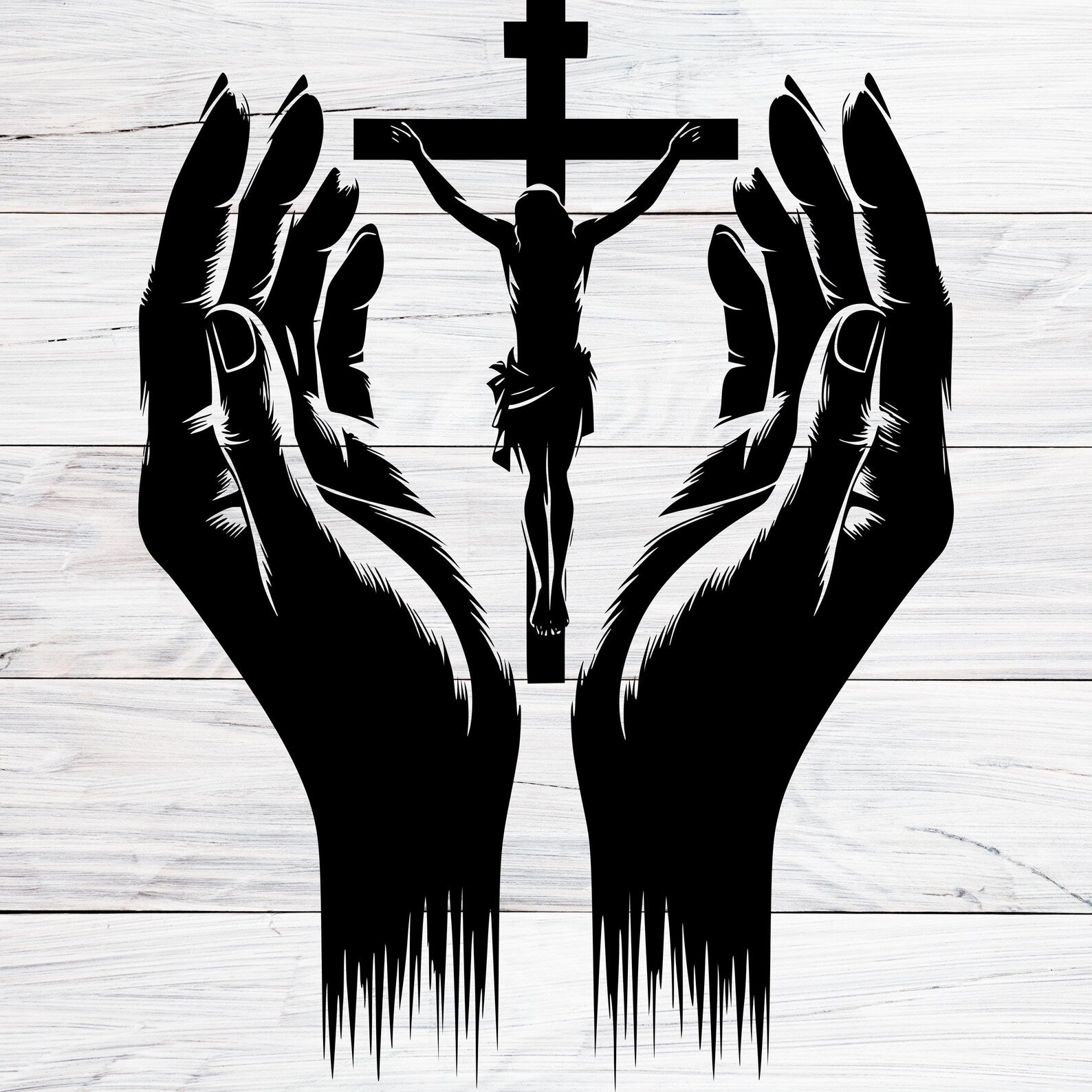 Jesus Chirst & Praying Hands - - Christmas & Baptism - For Church or Home Decal