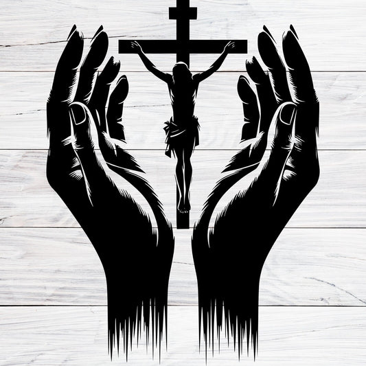 Jesus Chirst & Praying Hands - - Christmas & Baptism - For Church or Home Decal